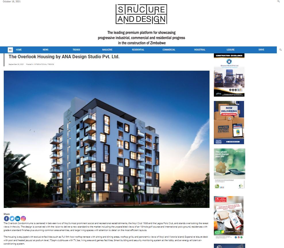 publication snip of The Overlook Housing by ANA Design Studio Pvt. Ltd. featured on Structure and design