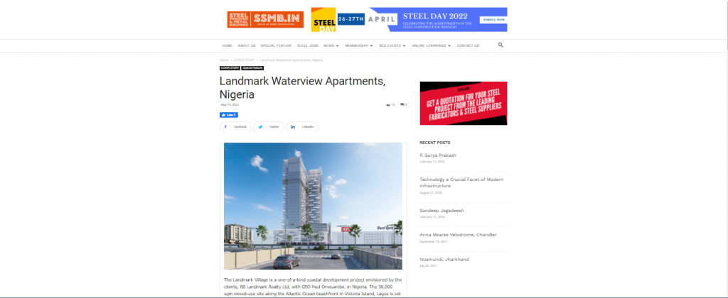 publication snip of Landmark Waterview Apartments on SSMB by ANA Design Studio Pvt. Ltd.